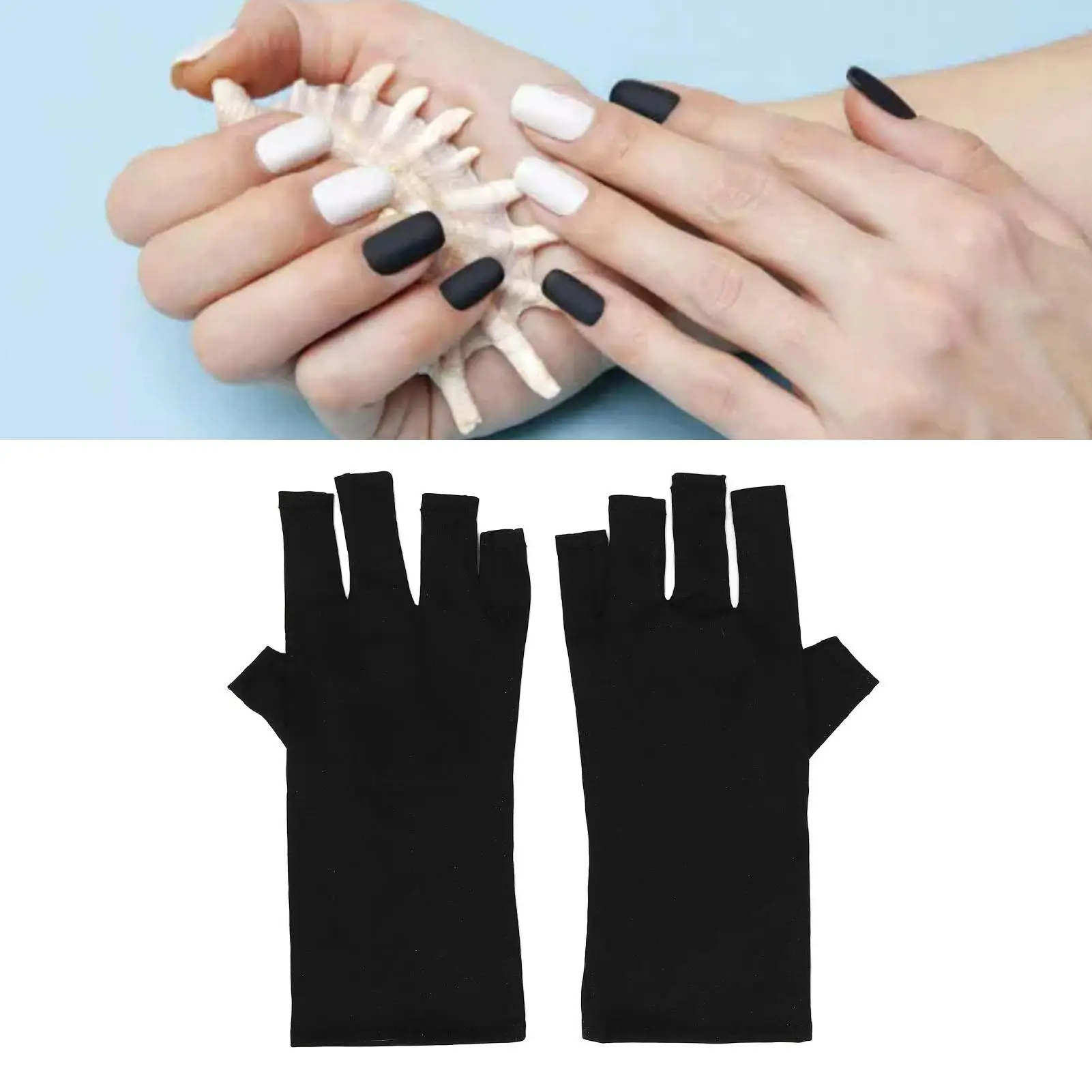 2 pares de bloqueadores UV sin dedos para secador de Gel de uñas, guantes negros