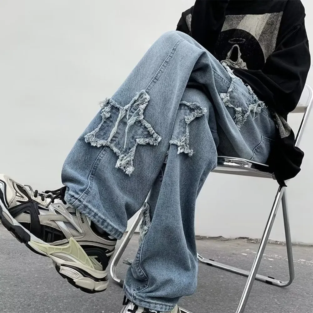Men\'s Denim Trousers Casual Jeans for Men Baggy Loose Streetwear Men Pants Star graphic Y2K Harajuku Fashion