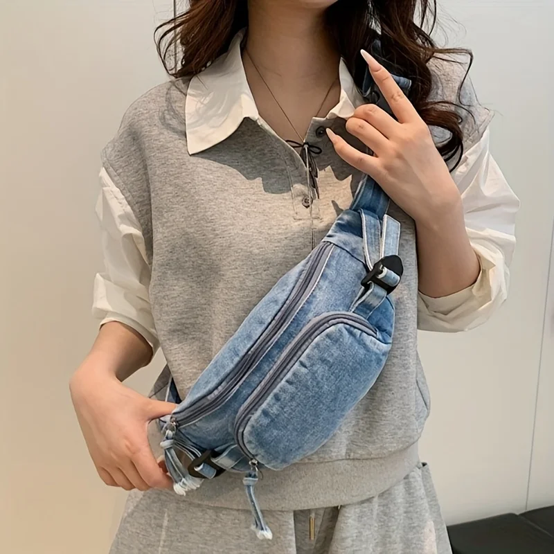 Denim Crossbody Tasche Street Style Groß - alternate angle