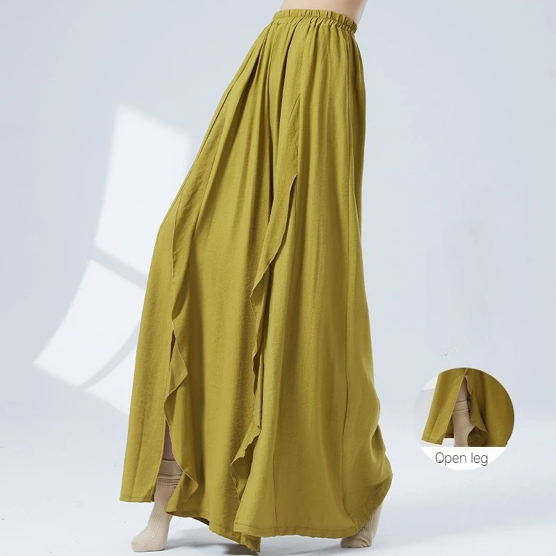 Classical Dance Pants Women's New Loose Ruffle Edge Streamer Elastic Waist Wide Leg Skirt Chinese Drape Training Set