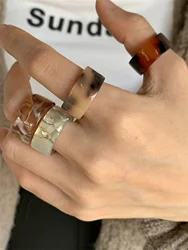 4-piece set of colorful resin rings with thick circles, fashionable and exquisite for women, personalized matching with irregula