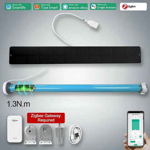 Tuya Zigbee Battery Smart Curtain Shutter Roller Blind Automatic Motor For 37mm 38mm Tube Alexa Alice Google Home Voice Control