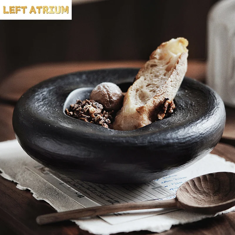 Ceramic Fruit Salad Bowl Soup Basins Retro Soup Bowls Home Kitchen Irregular Shape Solid Color Cutlery Snack Bread Dessert Plate