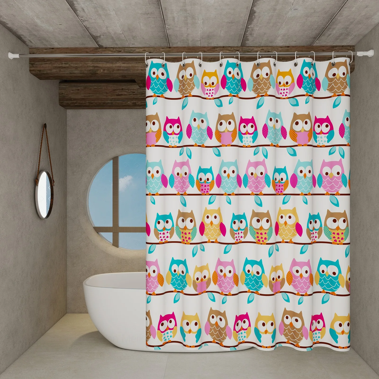 

Shower Curtains Owl Pattern Print Colorful Childlike Bathroom Atmosphere Waterproof Dry-wet Separation Partition Shower Curtain