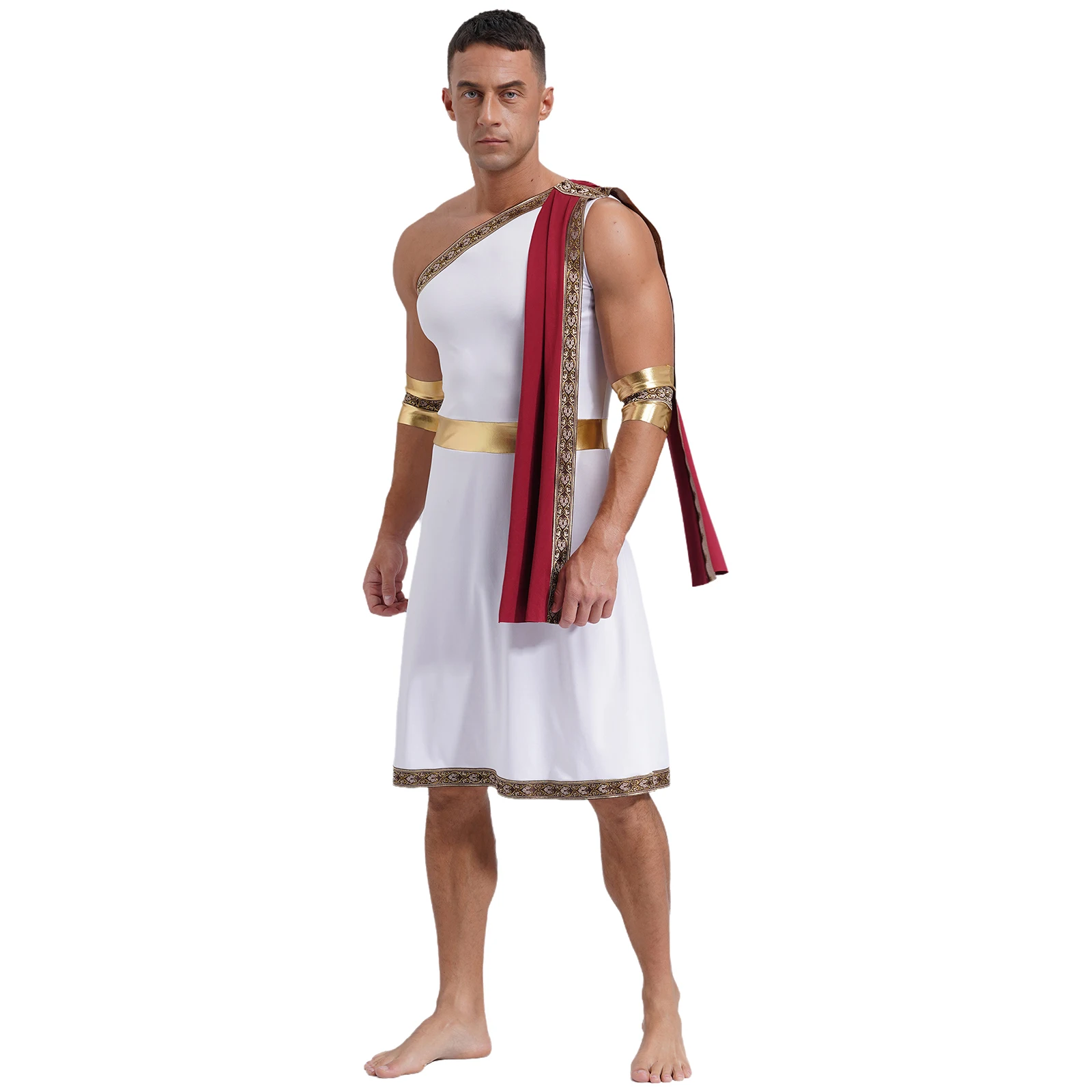 Kostum Cosplay prajurit Gladiator dewa jubah Yunani kuno pria kostum Cosplay pangeran raja Roma Toga dengan lengan jubah Romawi manset dapat dilepas