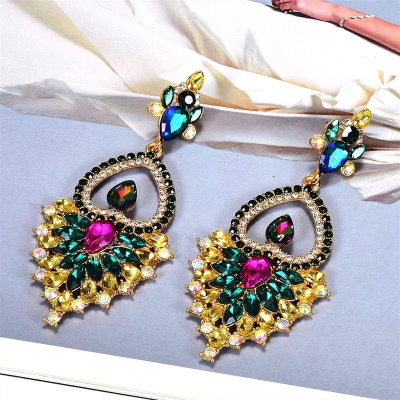 New Design Colorful Glass Crystal Metal Drop Earrings High-Quality Classic Hot Jewelry Accessories For Women Wholesale