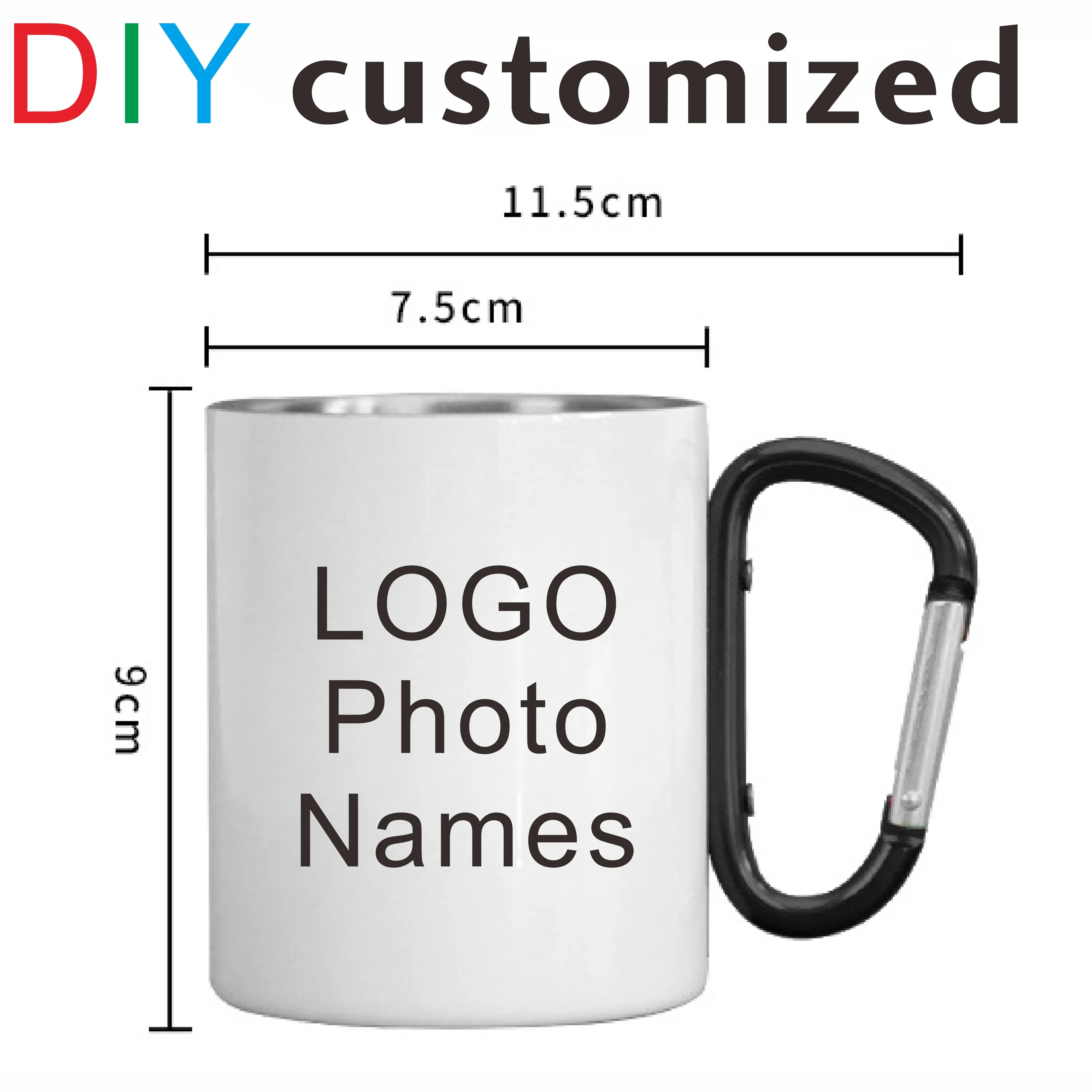 DIY Carabiner Cup 300ML Customized Logo Photo Text Stainless Steel Mug with Hook Hiker Outdoor Camp Travel Portable Container