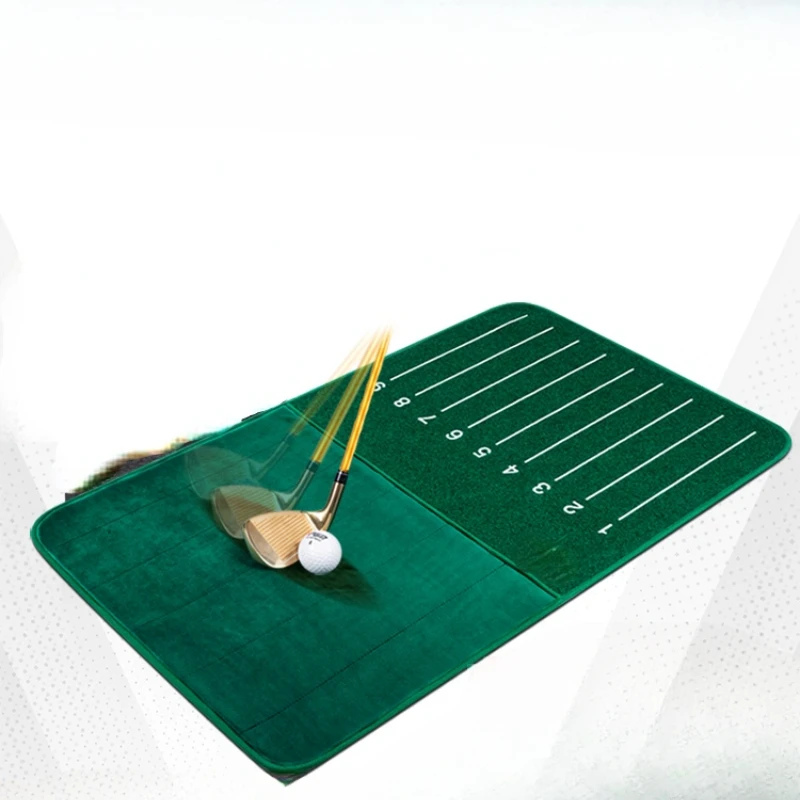 Golf club-cutting detection practice mat displays hitting trajectory, and the hitting mat assists swing training at the station.