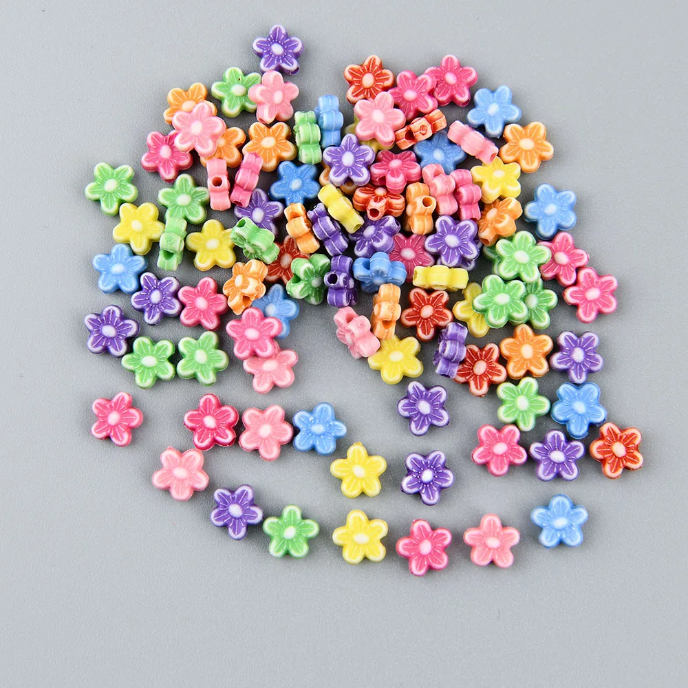 80Pcs 0.9cm/0.35in Acrylic Flower Shape Spacer Loose Beads for Bracelets Necklaces Earrings Hair Ties Keychain Craft Making