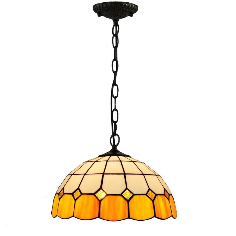 12 Inch Tiffany Stained Glass Lamp Retro Creative Personality Bar Cafe Corridor Chandelier Light Yellow Children's Pendent Lamp