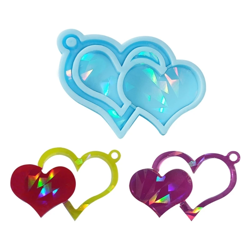 R3MC ornamenti di luci e ombre a forma di cuore stampi per portachiavi in Silicone epossidico gioielli con ciondolo fai da te per artigianato regalo di san valentino