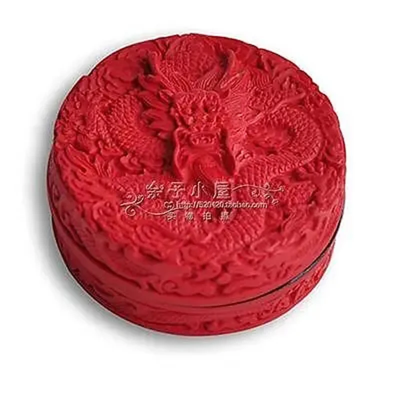 Exquisite Chinese Traditional Technology Red Lacquerware Dragon Jewelry Box / 3 inch