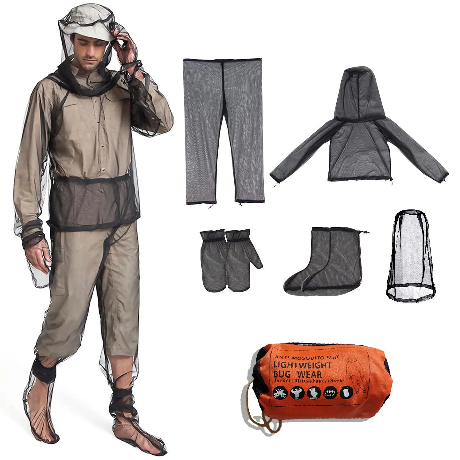

6pc/set Bug Wear Mesh Hooded Mosquito-Proof Suit Outdoor Fishing Insect-Proof Clothing Camping Hiking Anti-Mosquito Bite Clothes