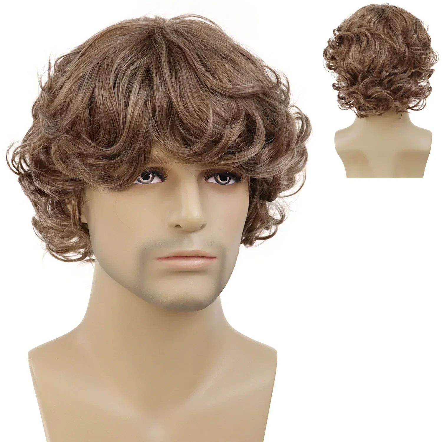 Synthetic Curly Men Wig Short Brown Hair Businessmen Curly Haircut Man Guys Natural Hairstyle The Summer Outfits Cosplay Costume