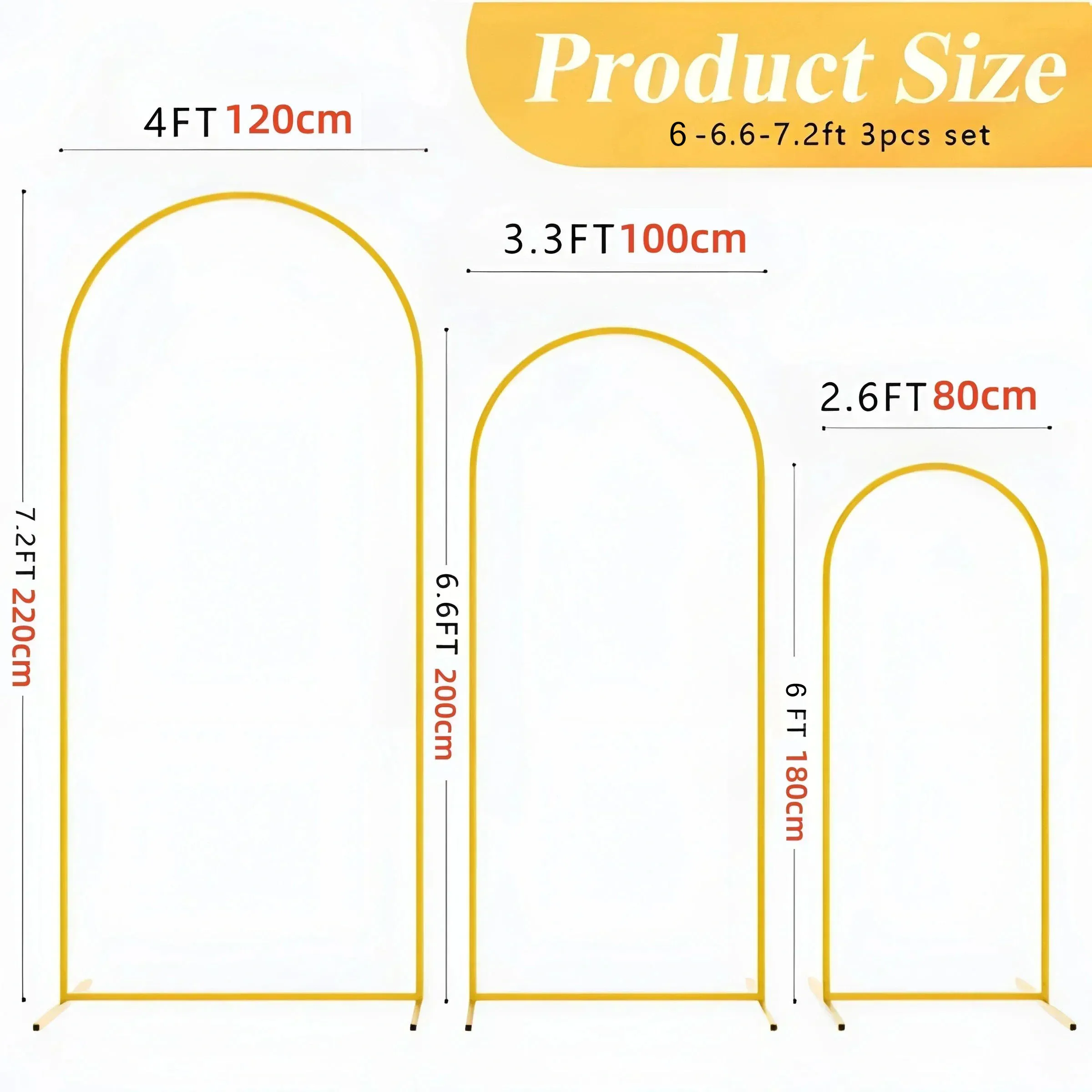 3 Pcs Combined Arch Background Stand Large Size Gold Metal Balloon Arch Set Photography Wedding Party Decorative Flower Stand