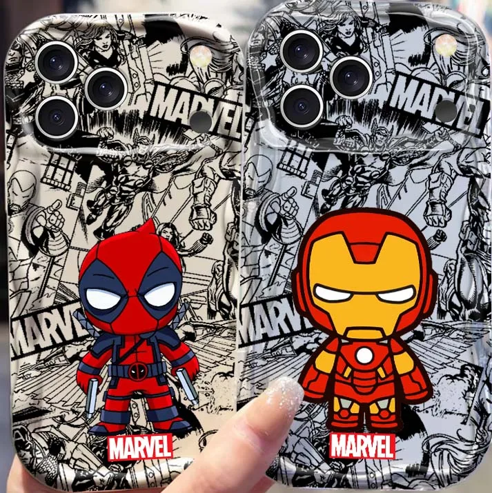 Marvel SpiderMan Iron Man mignon coque de téléphone pour Apple iPhone 17 16 16E 15 14 13 12 11 XS X Pro Max Plus vague couverture d'huile souple Funda