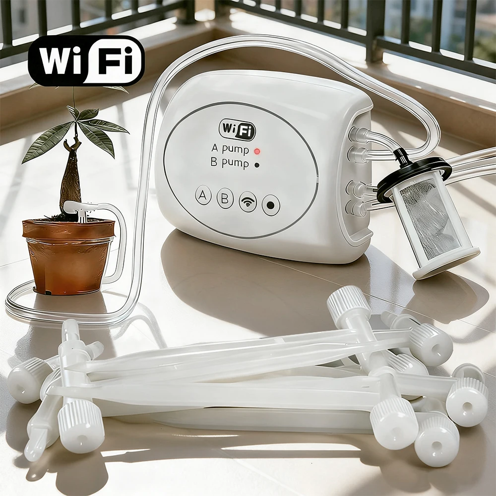 

Мини Wi-Fi двойной выпуск насос таймер капельные стрелы система полива садовые бонсай растения регулируемая капельница автоматическое орошение