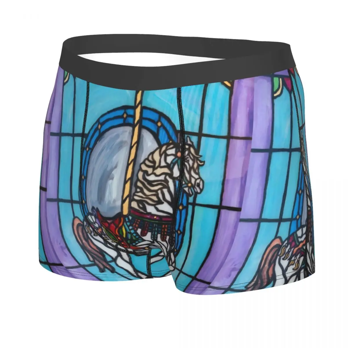 Custom Stained Glass Carousel Horse Underwear Men Stretch Boxer Briefs