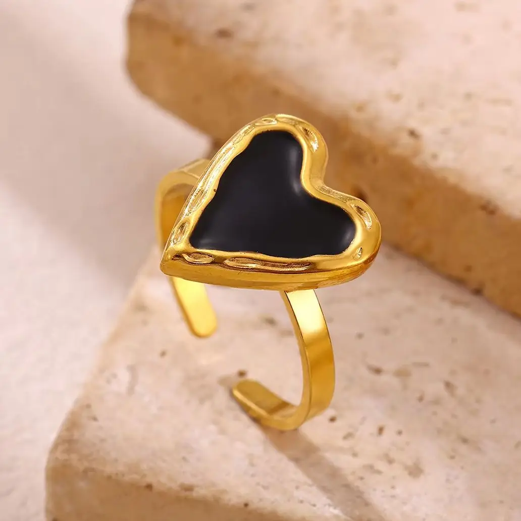 Gotische Edelstahl-Herzringe für Frauen, handgefertigter Emaille-Liebesring, offener Ring, Hochzeitsschmuck, Geschenk
