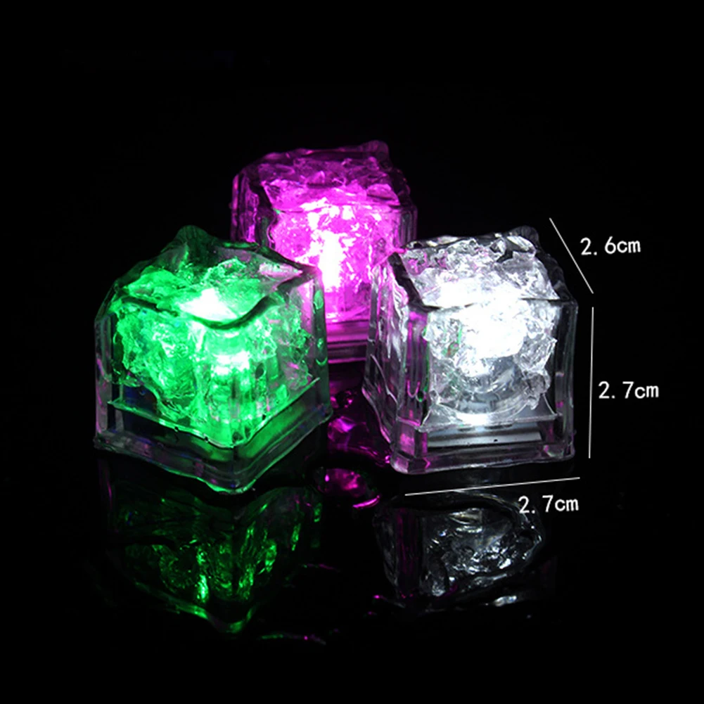 LED Light Up Ice Cubes, impermeável, colorido, brilhante, piscando no escuro, cubo de gelo para o clube, bar, decoração de festa, 12PCs