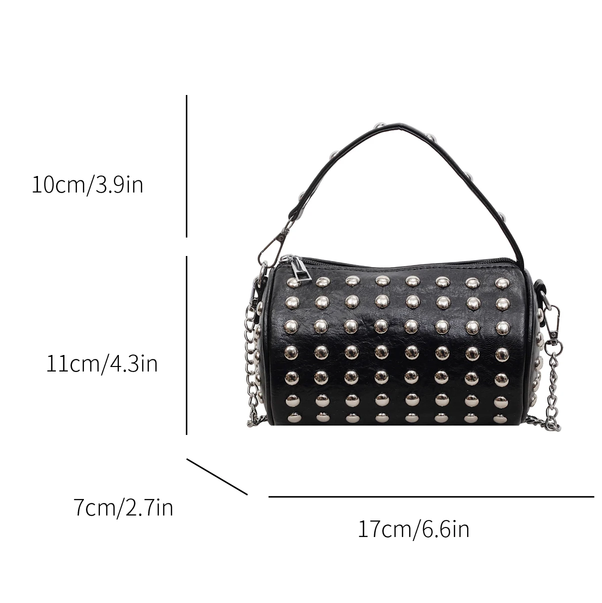 Retro Rivet Crossbody Bag For Women 2026 Boho Clutch Bag Black Handbag Lady Girls Shoulder Phone Purse Small Round Bag Black
