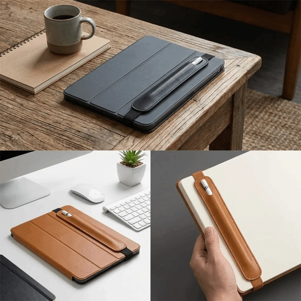 Pouch Bag Portable Stylus Pen Cover PU Leather Elastic Band Touch Pen Cover Anti-Lost Protective Universal Fit Pen Cover Office