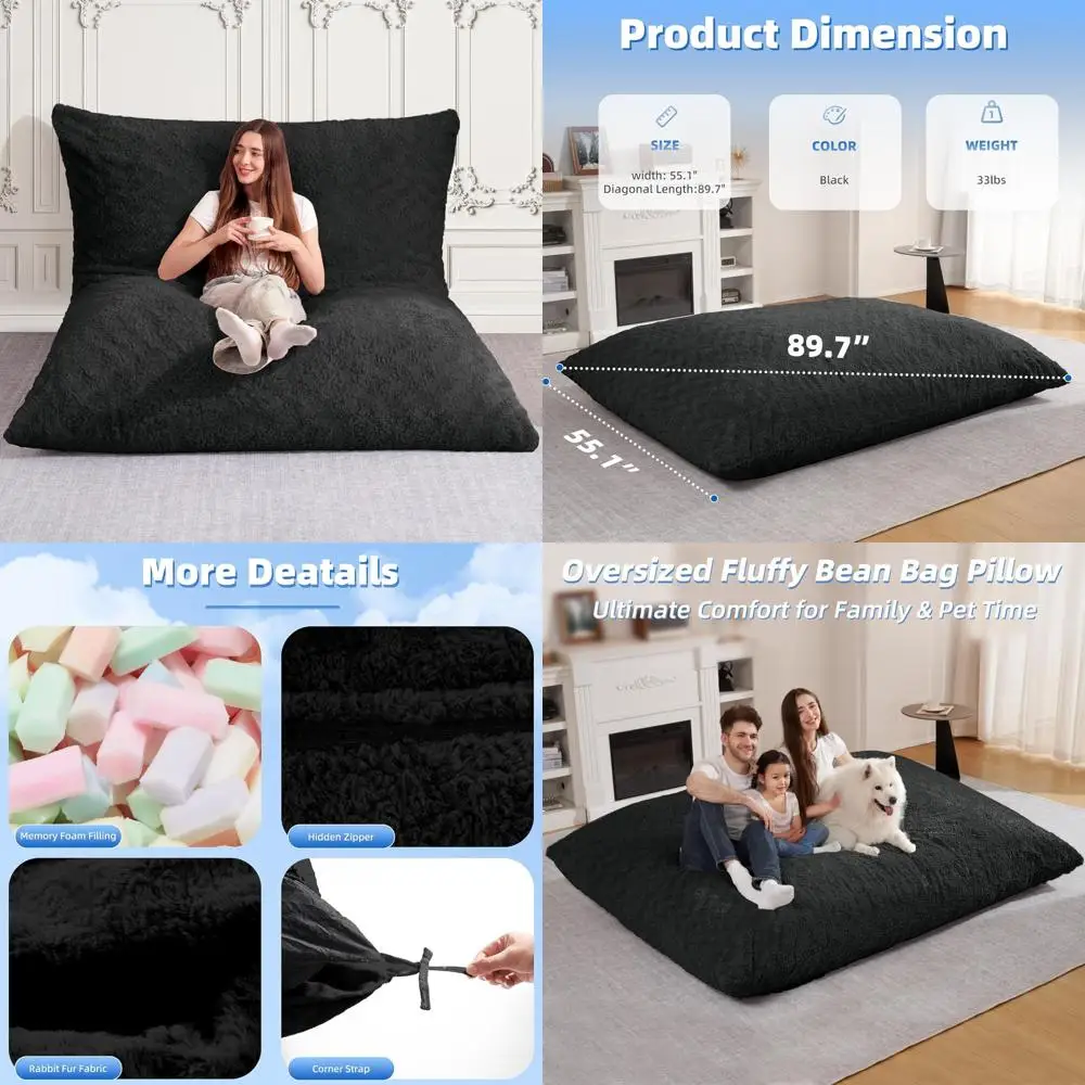 كرسي بين باج من إسفنج الذاكرة - أريكة عملاقة 4 في 1 للكبار مع غطاء من الفرو الصناعي قابل للغسل وتصميم قابل للغسل في الغسالة #1