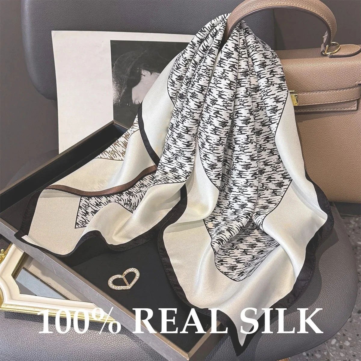 

100% натуральный шелковый квадратный платок-шарф для женщин: роскошный, мягкий, с защитой от солнца, хиджаб, фулярд, бандана, повязка для волос, головной убор, пашмина