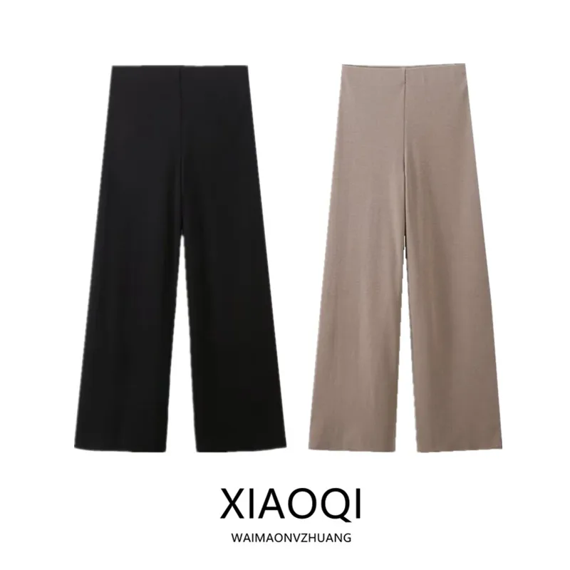 

Elastic Waist High Waist Wide Leg Pants Women's New Spring Summer Soft Cotton Knit Trousers Comfortable Straight Leg Trousers