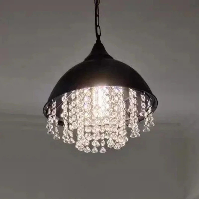 الأمريكية الرجعية النمط الصناعي كريستال قلادة ضوء منصة مشروبات القهوة مطعم علوي غرفة نوم الحديد الديكور مصباح معلق #4