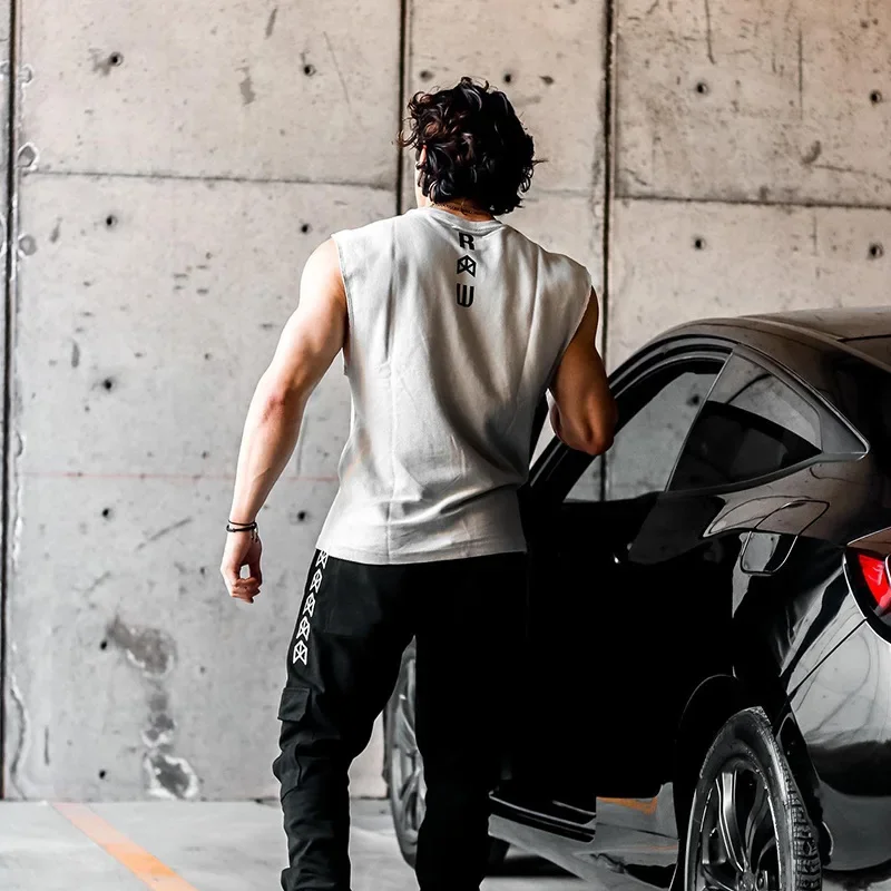 PopMen الصيف الاتجاه القطن تانك القمم الذكور عرق قميص بدون أكمام العضلات الرياضة الصالة الرياضية اللياقة البدنية تجريب س الرقبة سترة ملابس كاجوال