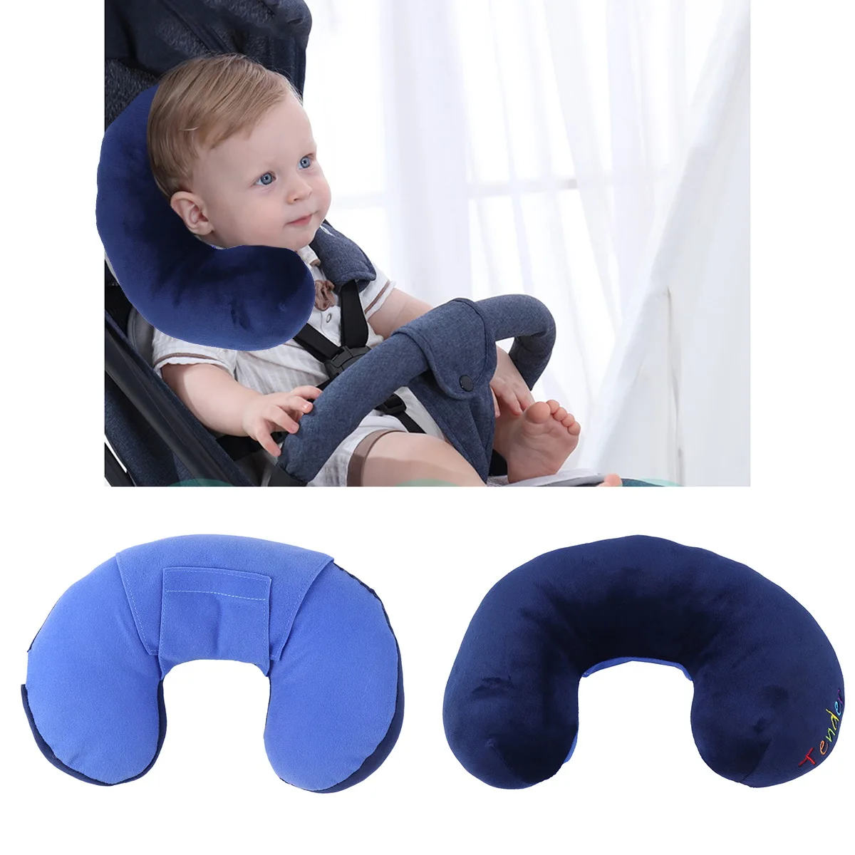 

Baby Car U Shape Head Support Cushion Neck Protector Lightweight Foldable Travel Pillow for Kids Blue PP Cotton