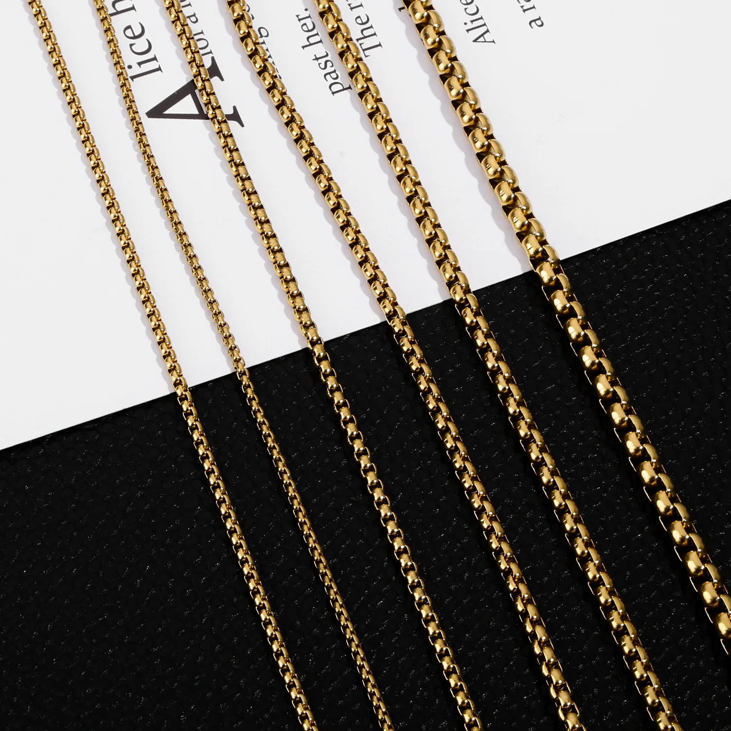 2MM/3MM Edelstahl-Halskette mit quadratischer Gliederkette für Herren und Damen, Retro-Choker in Goldfarbe, Metallschmuck, DIY-Zubehör – Detail 4