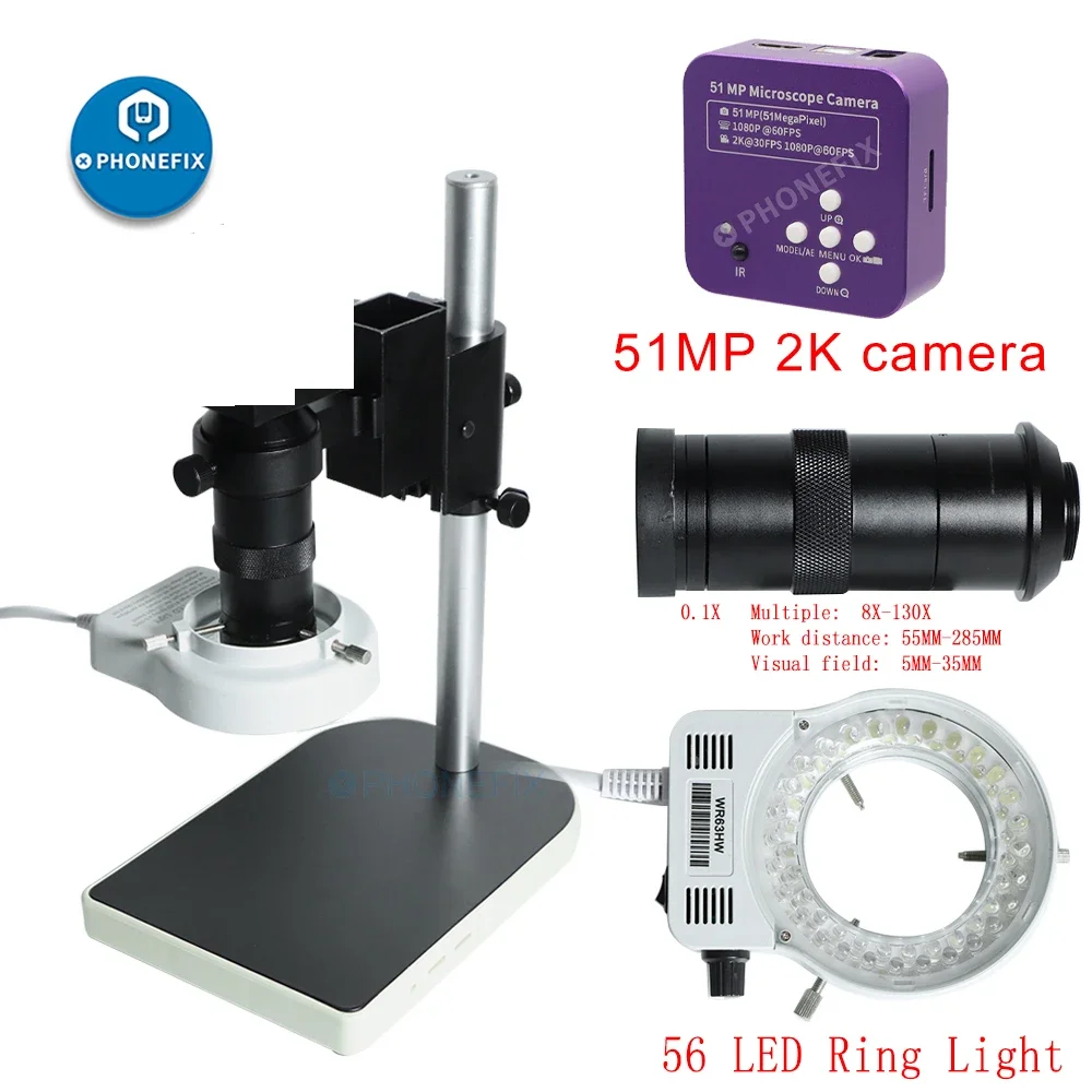 

Full HD 38MP 4K USB VGA Digital Industrial Video Microscope Camera 130X C Mount Len 56 LED Lights for Mobile Phone Repair