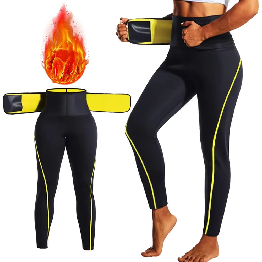 Frauen Sauna Schweiß Lange Hosen Sauna Anzüge Abnehmen Taille Gürtel Bauch Control Leggings Heißer Schweiß Workout Gym Hosen Gewicht Verlust