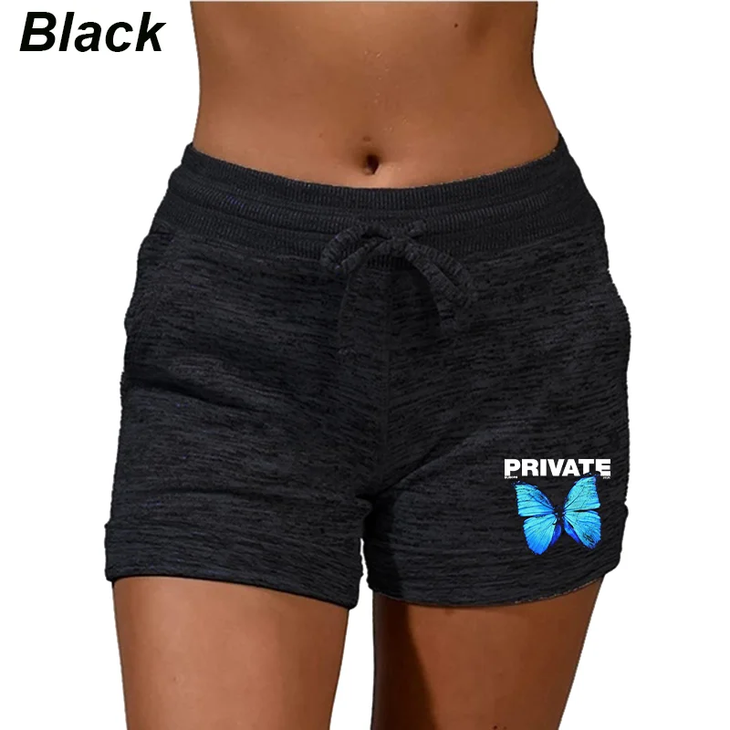 Women Summer Outdoor Sports Pants Casual High Waisted Lace Up Drawstring Shorts Ladies Fashion Butterfly Printed Running Yoga Sh