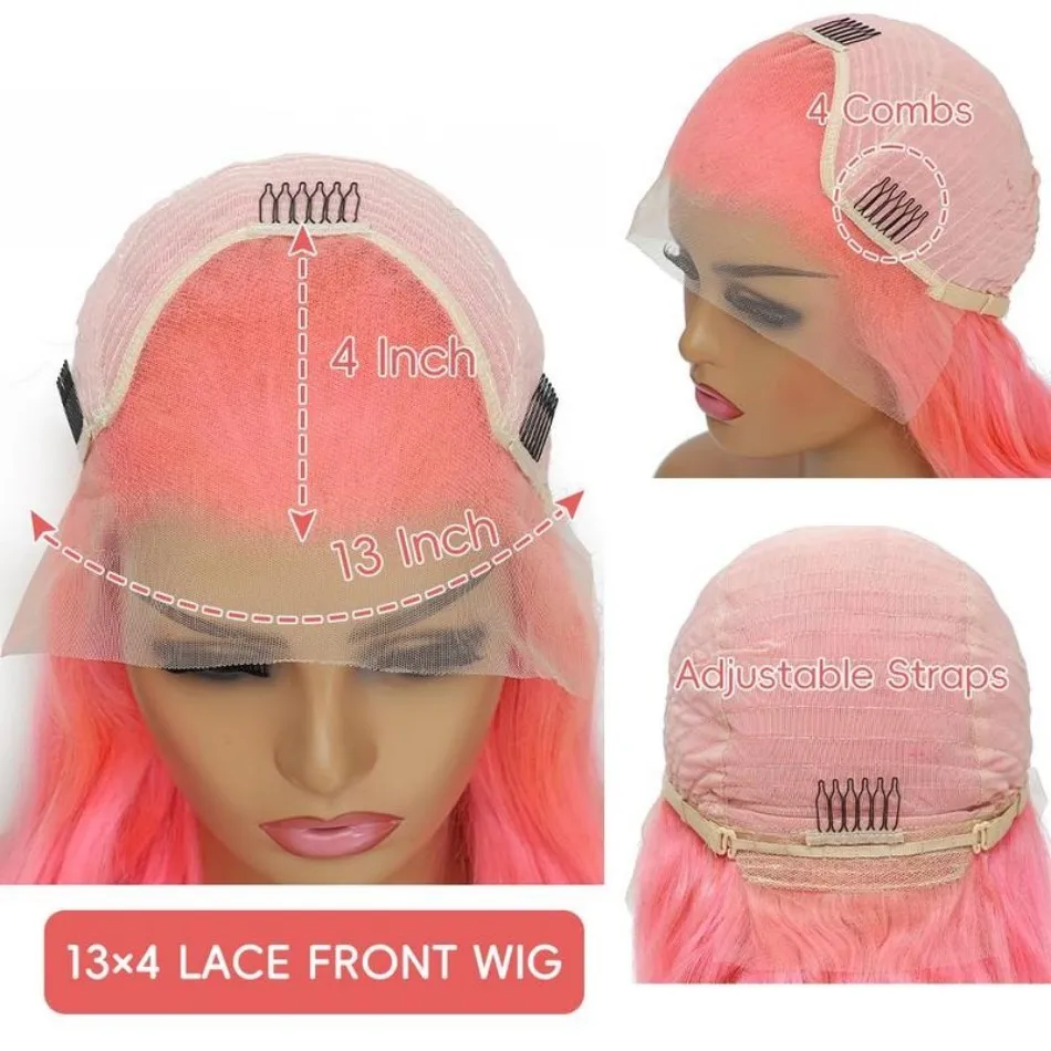 Pink Wig Body Wave Human Hair Wigs 13X6 Hd Lace Frontal Wig 30 32 Inch 13X4 Lace Front Wigs 250 Density Brazilian Hair For Women image 6