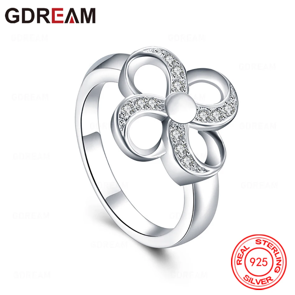 

GDREAM 925 Sterling Silver Four-Leaf Clover Bow Ring Simple Light Luxury Niche High-End Jewelry
