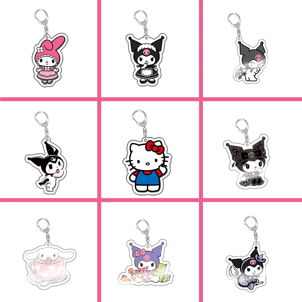 My Melody Kuromi Cinnamoroll Pompom Purin Kitty Keychain Cartoon Model Acrylic Bag Keyring Cute Gift