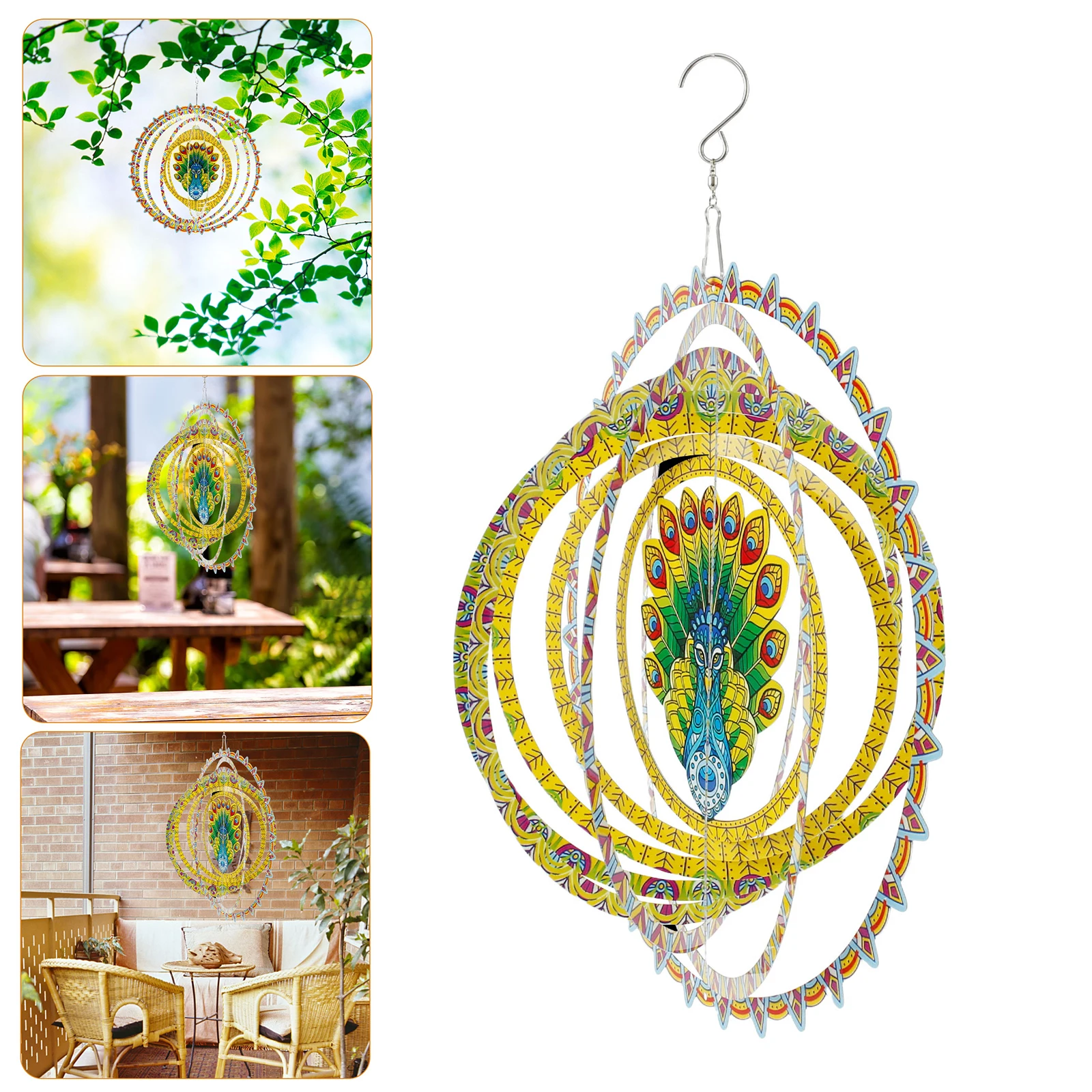 

Garden Wind Chime Stainless Steel 3D Peacock Rotating Wind Chime Natural Spinner Garden Indoor Balcony Hanging Decoration