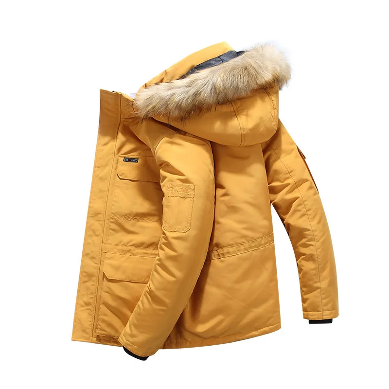 

Winter Fleece Fur Hooded Parkas Men Duck Down Snow Jacket Windproof Coats Thickened -30 Degree Keep Warm Outdoor Outerwear