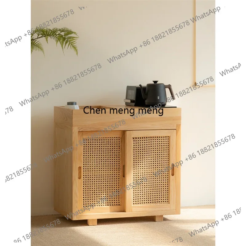 

New Chinese Style Solid Wood Tea Cabinet Double Door White Wax Wood Boiling Cabinet Office Integrated Small Tea Cart