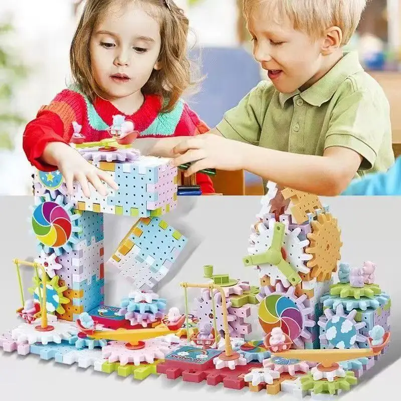 Coche de ferrocarril para niños, conjunto de juguetes de construcción de engranajes eléctricos, engranajes giratorios motorizados, bloques de construcción grandes, juego de juguetes de construcción STEM, regalos