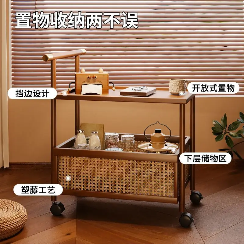 Bamboo movable Storage shelf cart living room with wheels middle household debris storage rack simple Side table furniture