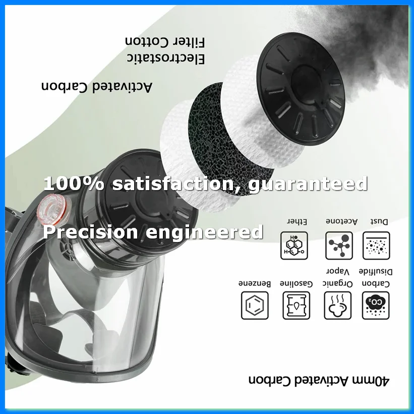 

Full Face Gas Mask, Gas Mask Survival Nuclear and Chemical, with 40mm Activated Carbon Filter, Reusable-A69M