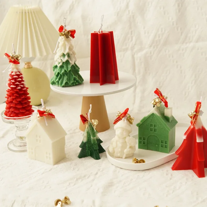 

Christmas Tree Aroma Candle Silicone Mold Christmas Diy Snowman Bell Elk House Aromatherapy Plaster Molding Moulds