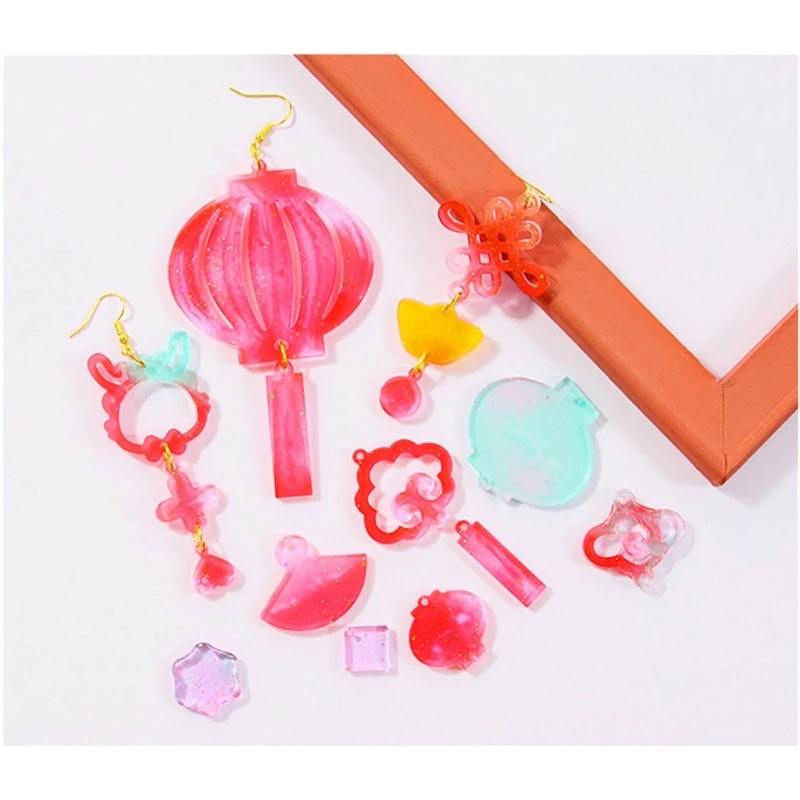 5pcs Oorbel Hanger Siliconen Mal Chinese Strik Epoxyhars Mal DIY Ornamenten Sleutelhanger Ketting Charm Epoxy Mallen