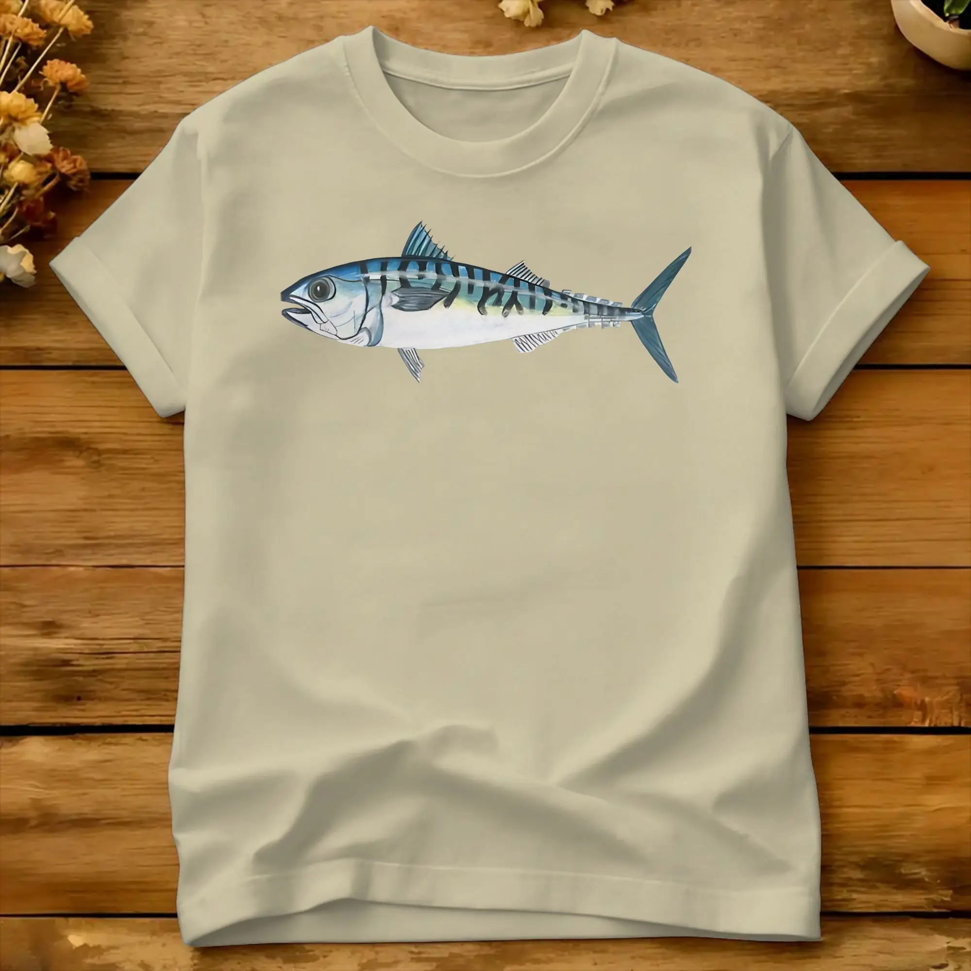 Atlantic Mackerel Hand-Drawn Fish Art  T Shirt Beach  Fashion T-Shirts 100 Cotton Round Neck Oversized Tees Aesthetic Tshirt
