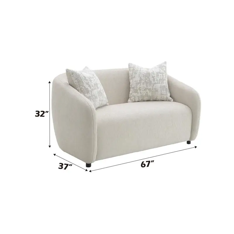 Loveseat de linho bege com 3 almofadas – assento elegante e confortável para qualquer espaço vivo