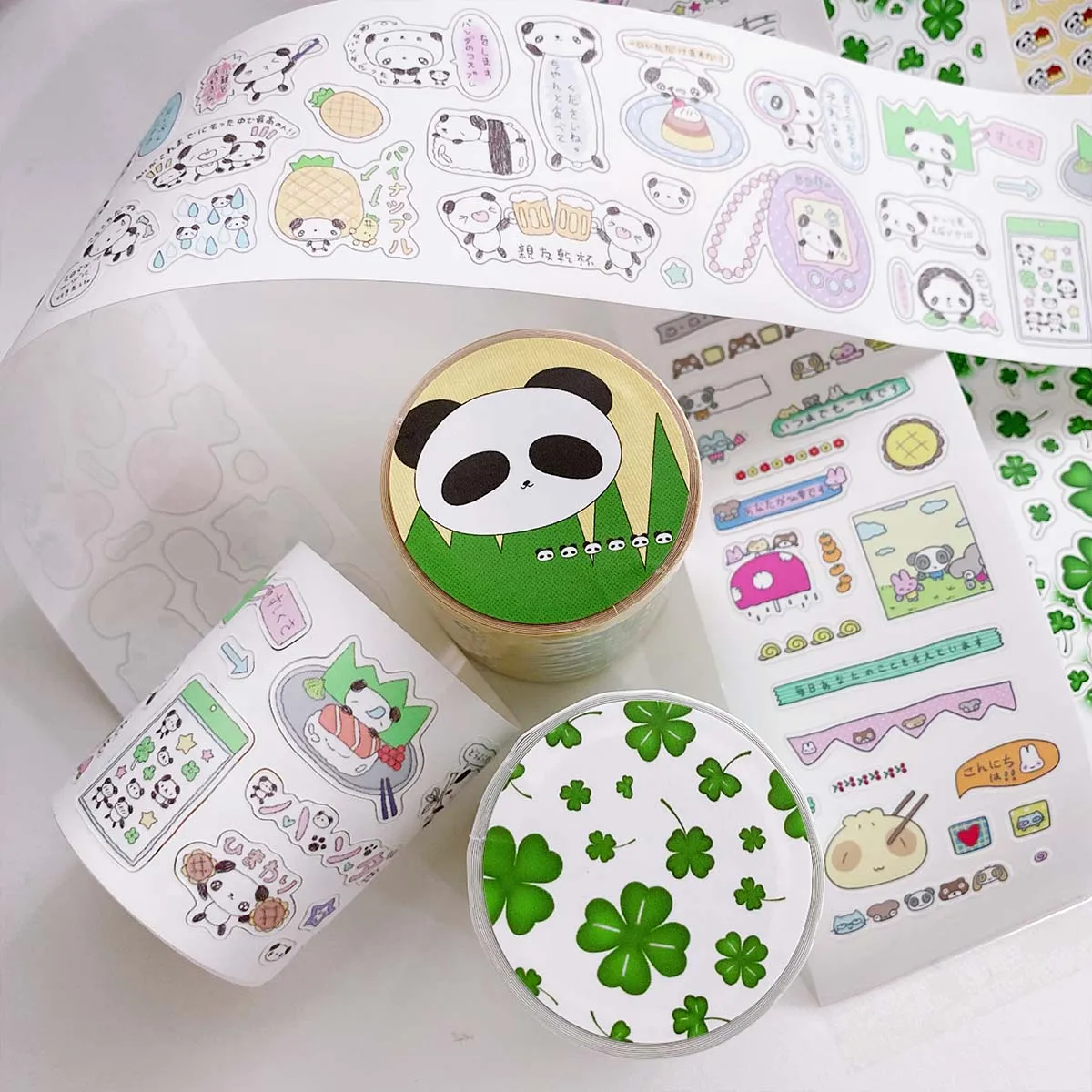 Cute Panda Scrapbooking Washi Tape Four-leaf Clover Adhesive Tape Kawaii Animal Decorative Stickers for Journal Planner